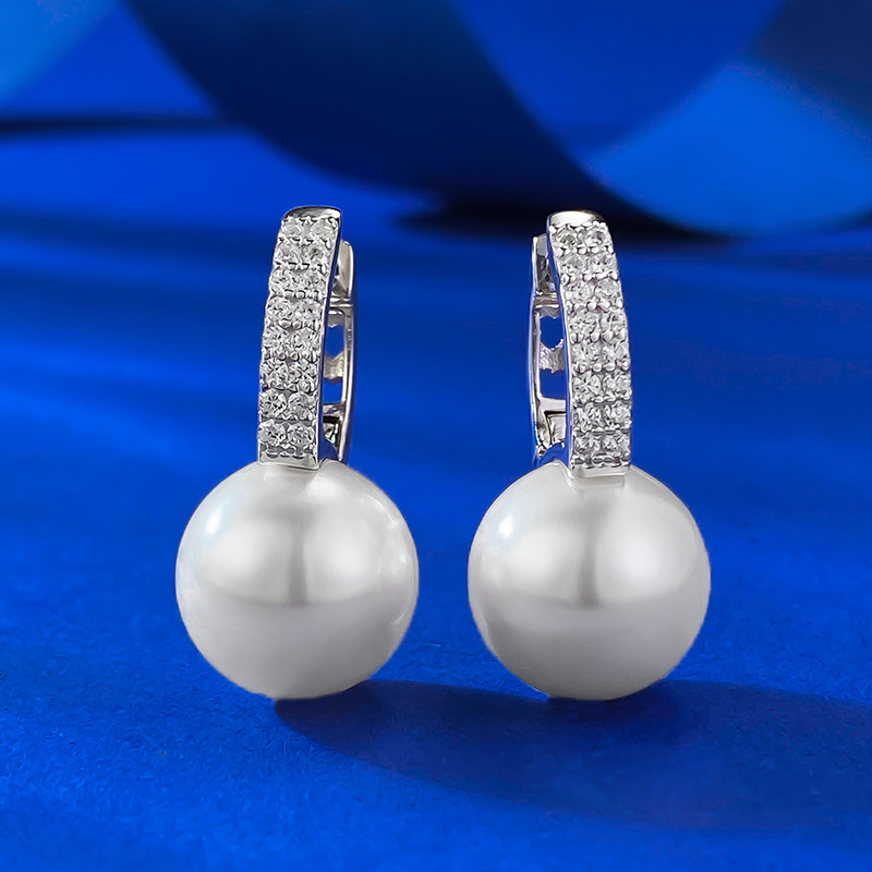 Pearl Stud Earrings with Micro Pavé - 11mm Sterling Silver - Sterling Silver (925) fine jewelry