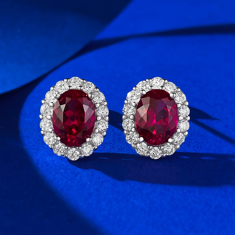 Pigeon Blood Red Ruby Studs - 6x8mm Oval Sterling Silver - Sterling Silver (925) fine jewelry
